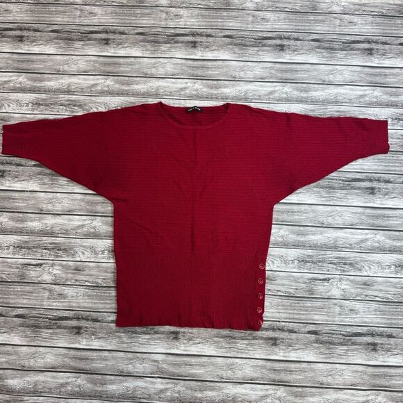 Cable & Gauge Women's Dolman Sleeve Sweater S SM Small Ruby Red Buttons Ribbed - Picture 11 of 12